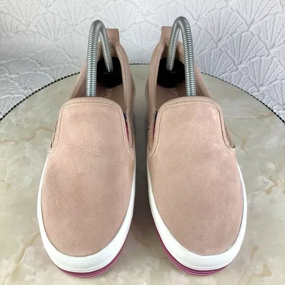 Sperry Shoes Womens 7 Pink Stripes Suede Crest Twin Gore Boat Platform Loafers - Picture 4 of 12